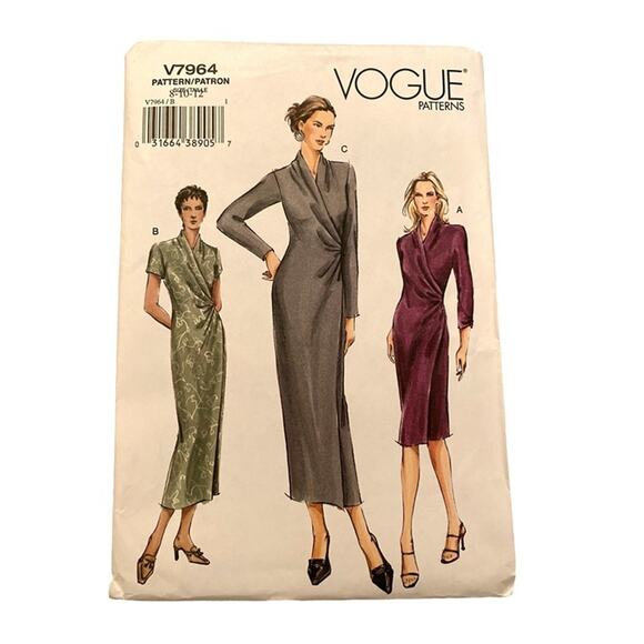Sewing Pattern Vogue V7964 Mock Wrapped Semi-Fitted Dress Size: 8-10-12 - Picture 1 of 5